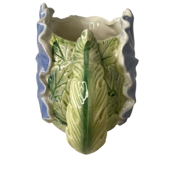 Fitz n Floyd Blue Pansy OCI Floral Ceramic Pitcher Jug 1/4 QT Green Leaf Handle - Picture 2 of 8